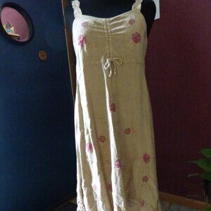 SACRED THREADS SAND COLOR WITH PINK FLORAL DYE AND EMBROIDERY A-LINE DRESS XL